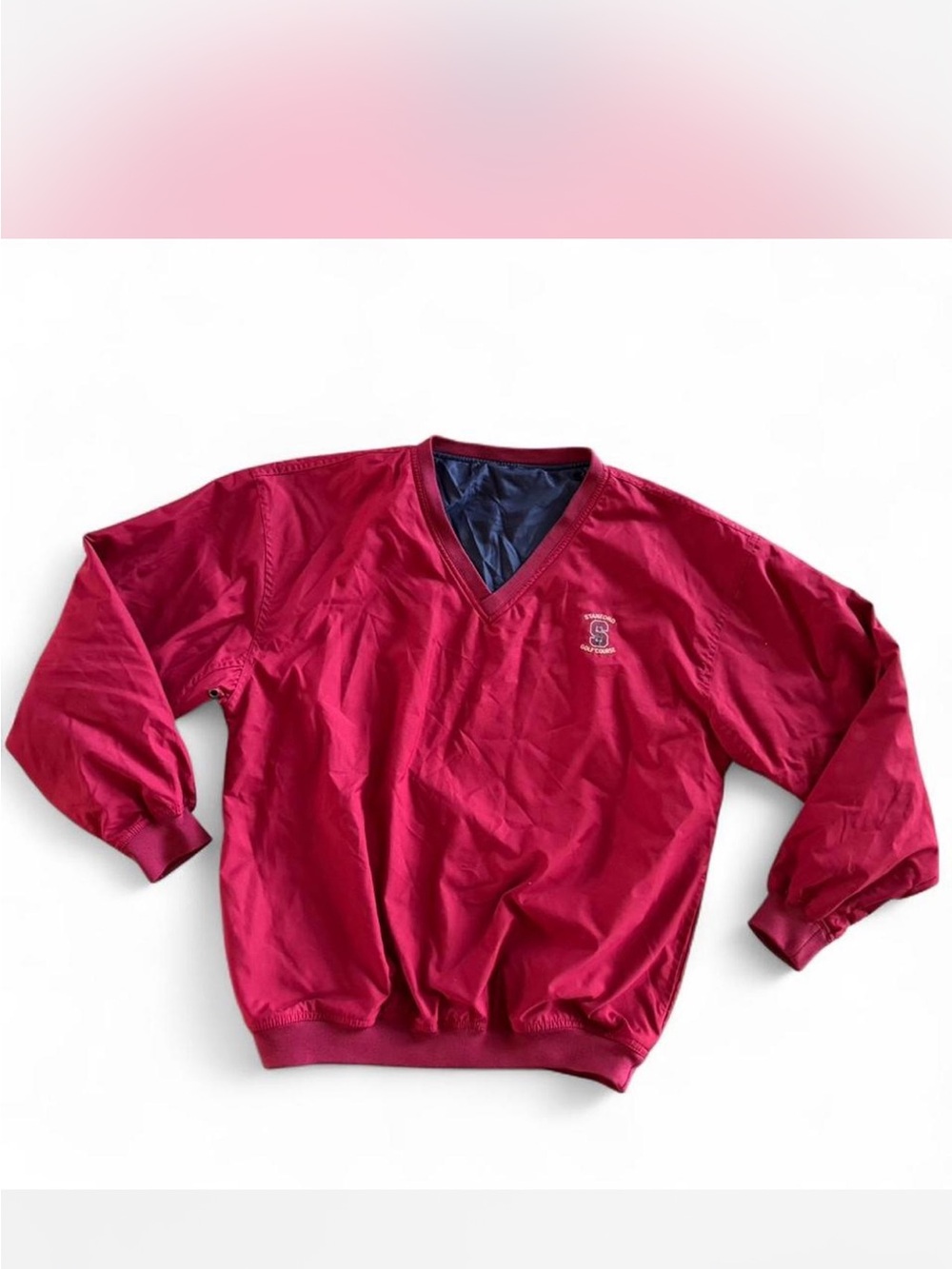 Vintage Stanford University Men’s XL Windbreaker Pullover Burgundy Golf V-Neck